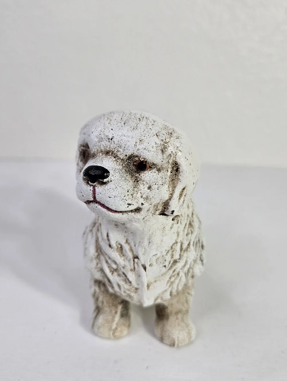 VTG Cast Iron Dog Figurine White Pekingese Shih Tzu Maltese Garden Statue Dog